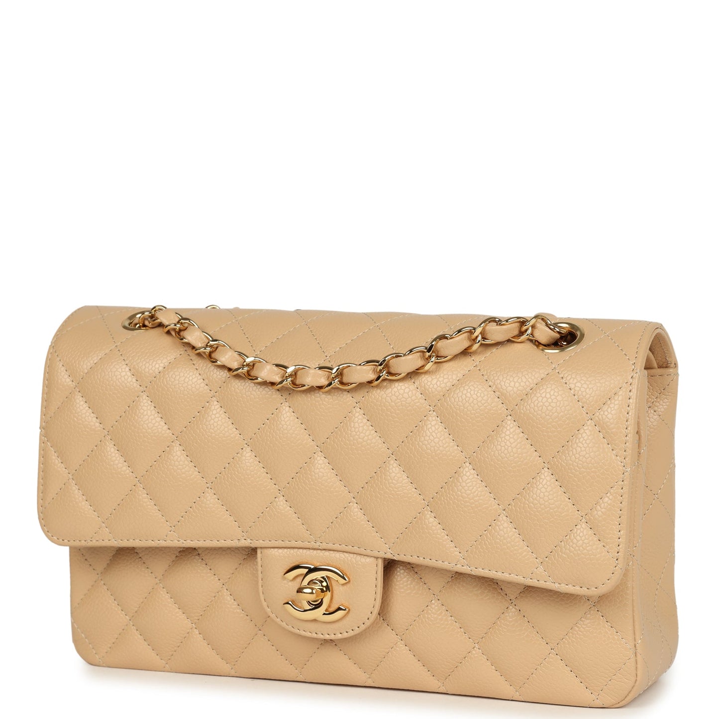 Chanel Medium Classic Double Flap Beige Caviar Gold Hardware