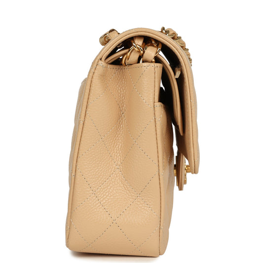 Chanel Medium Classic Double Flap Beige Caviar Gold Hardware