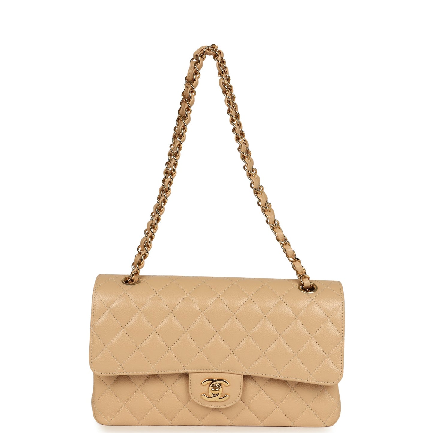Chanel Medium Classic Double Flap Beige Caviar Gold Hardware