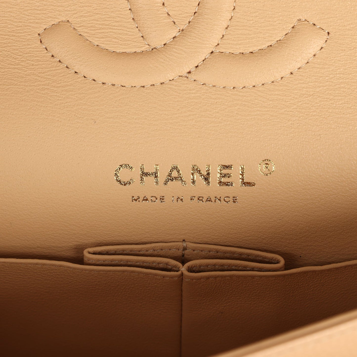 Chanel Medium Classic Double Flap Beige Caviar Gold Hardware