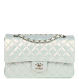 Chanel Medium Classic Double Flap Bag Light Blue Iridescent Calfskin Silver Hardware