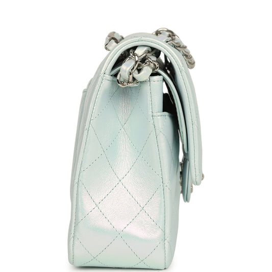 Chanel Medium Classic Double Flap Bag Light Blue Iridescent Calfskin Silver Hardware