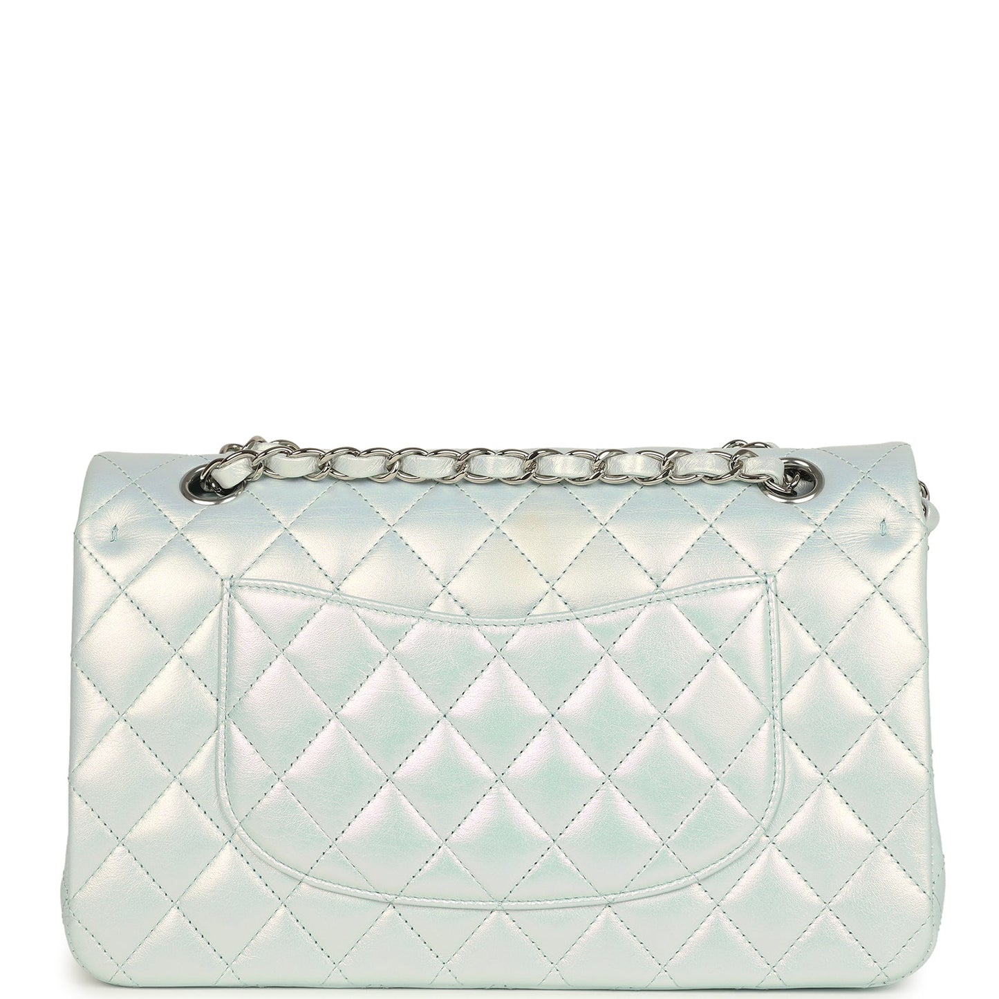 Chanel Medium Classic Double Flap Bag Light Blue Iridescent Calfskin Silver Hardware