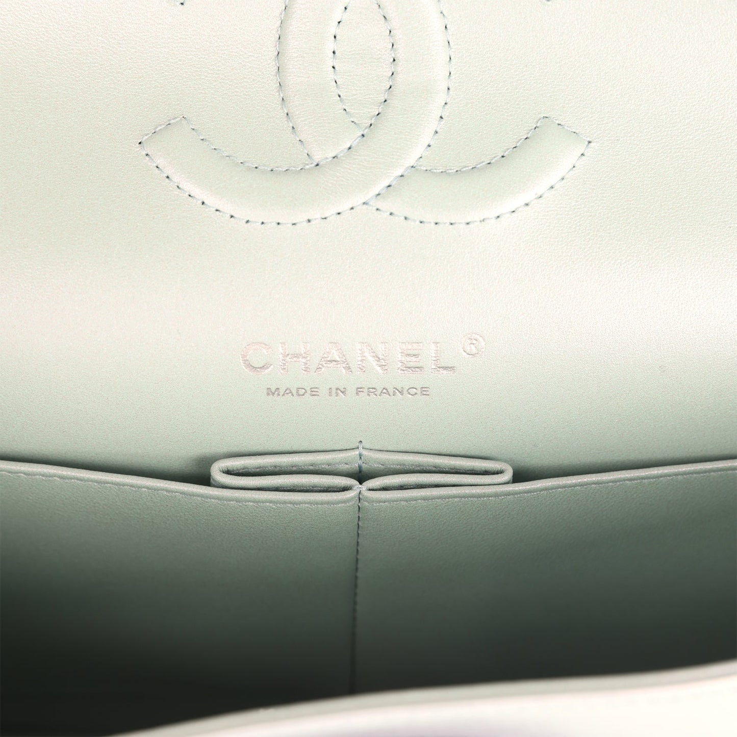 Chanel Medium Classic Double Flap Bag Light Blue Iridescent Calfskin Silver Hardware
