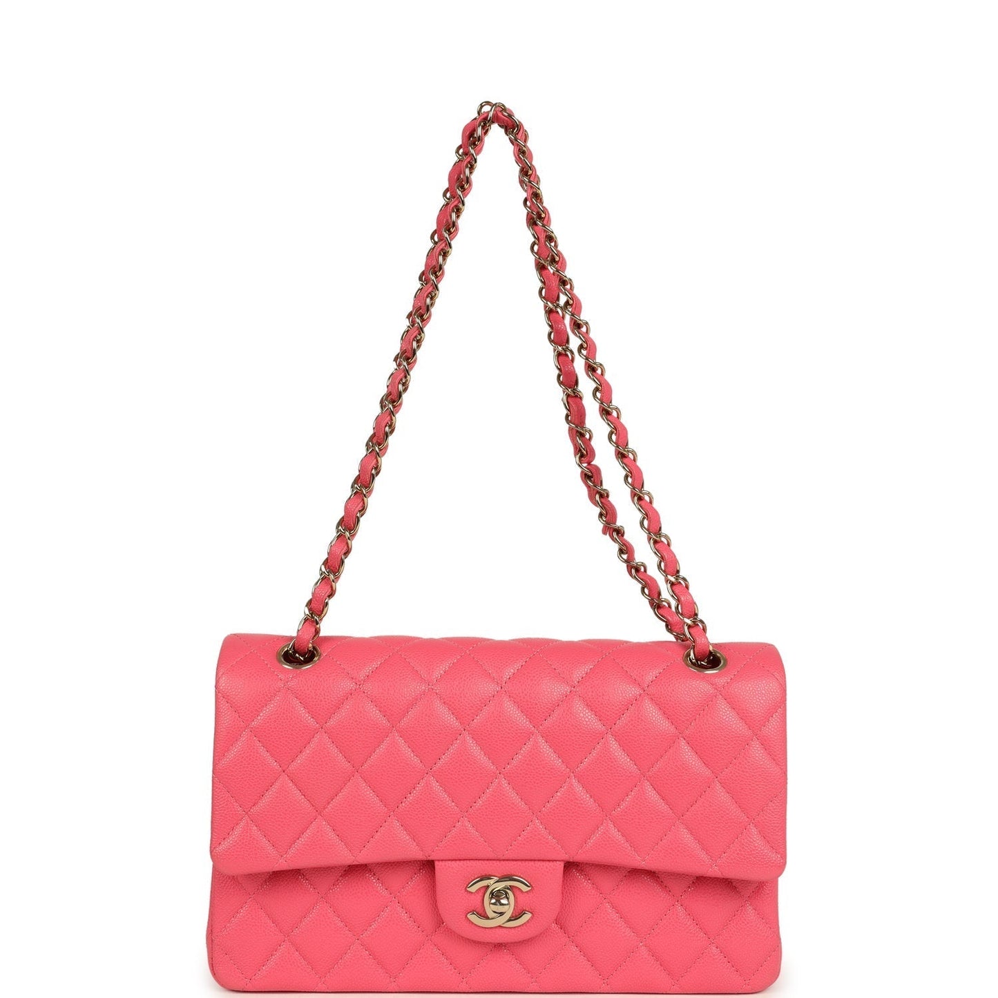 Chanel Medium Classic Double Flap Bag Dark Pink Shiny Caviar Gold Hardware