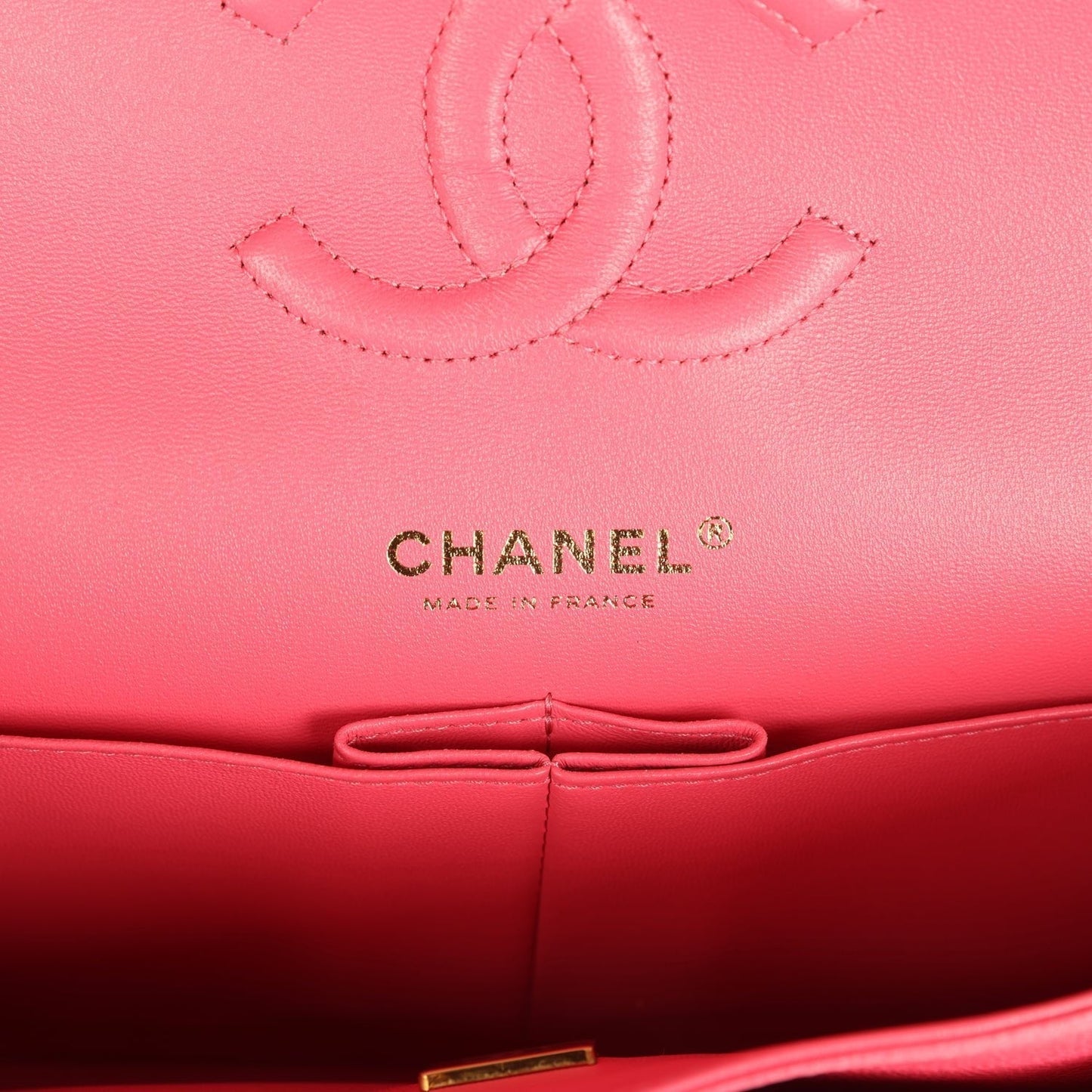 Chanel Medium Classic Double Flap Bag Dark Pink Shiny Caviar Gold Hardware