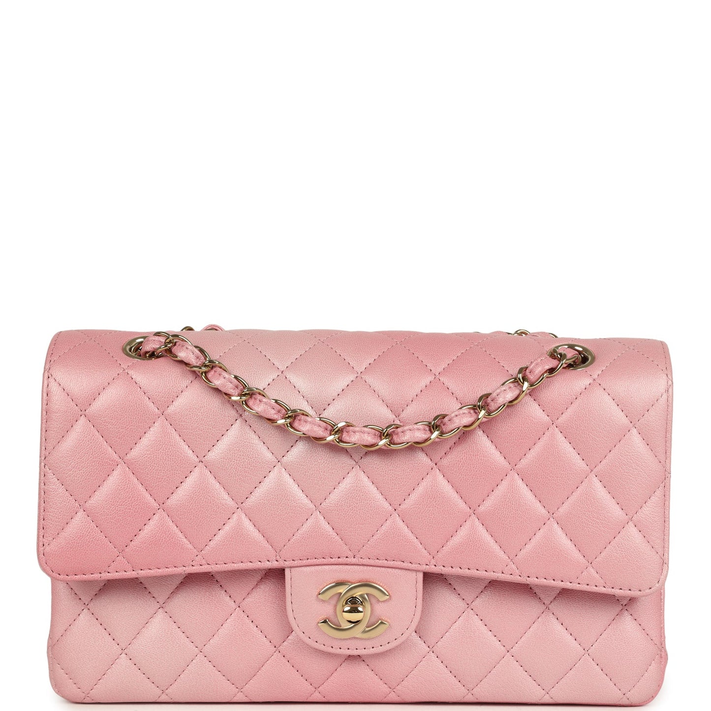 Chanel Medium Classic Double Flap Bag Pink Iridescent Ombre Goatskin Light Gold Hardware