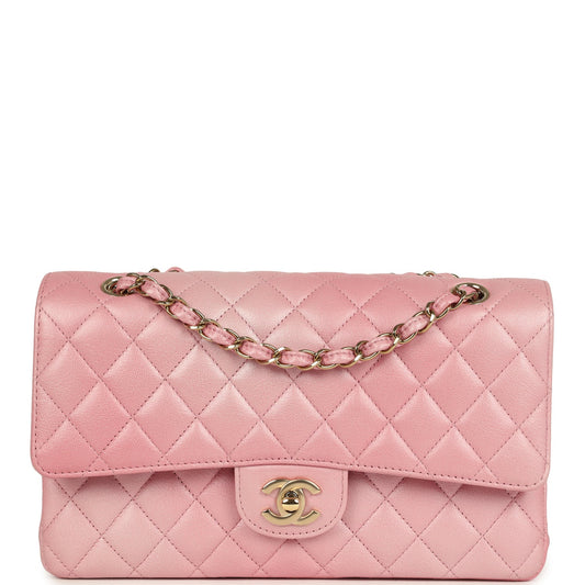 Chanel Medium Classic Double Flap Bag Pink Iridescent Ombre Goatskin Light Gold Hardware