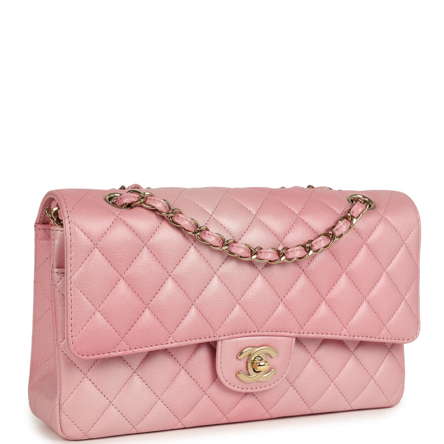 Chanel Medium Classic Double Flap Bag Pink Iridescent Ombre Goatskin Light Gold Hardware