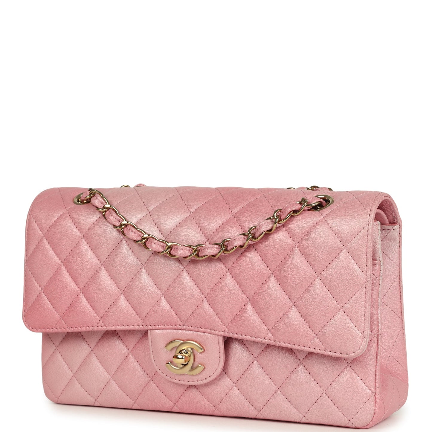 Chanel Medium Classic Double Flap Bag Pink Iridescent Ombre Goatskin Light Gold Hardware