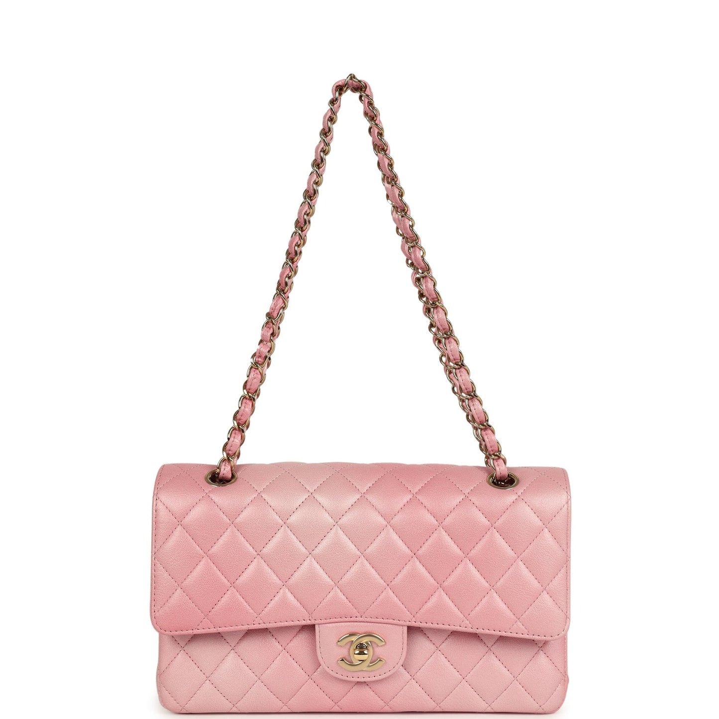 Chanel Medium Classic Double Flap Bag Pink Iridescent Ombre Goatskin Light Gold Hardware