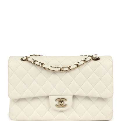 Chanel Medium Classic Double Flap White Caviar Light Gold Hardware