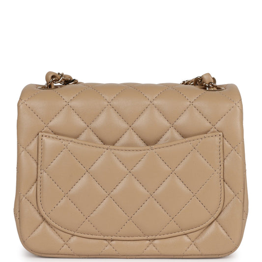 Chanel Mini Square Flap Bag Beige Lambskin Light Gold Hardware