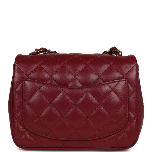 Chanel Mini Classic Square Flap Burgundy Lambskin Gold Hardware