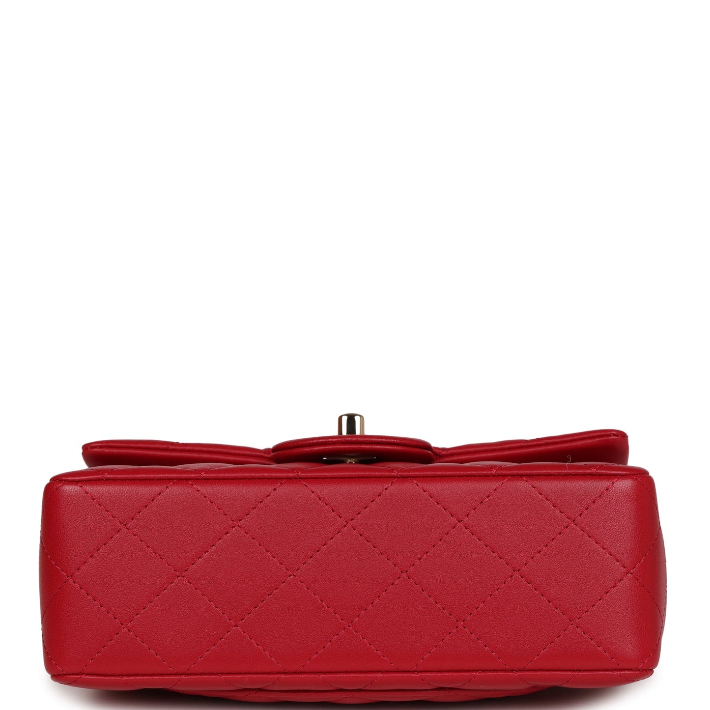 Chanel Mini Rectangular Flap with Top Handle Red Lambskin Light Gold Hardware