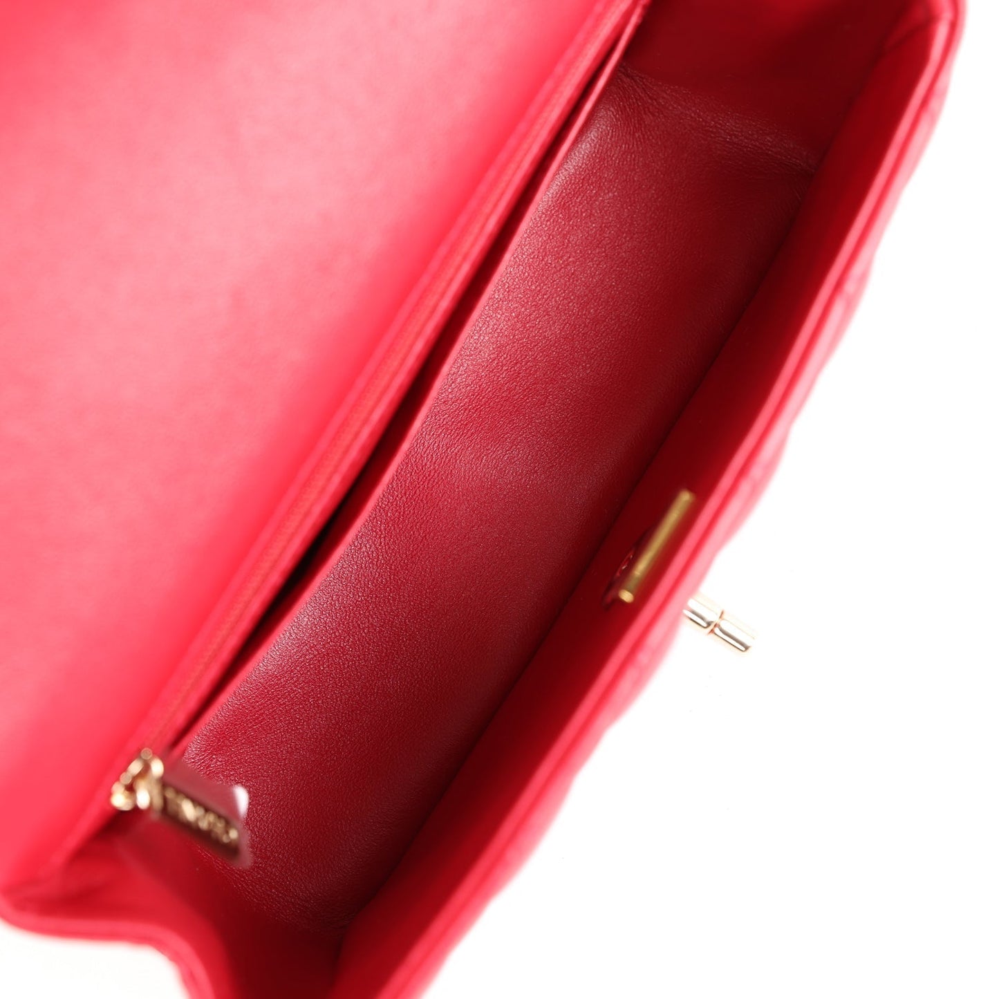 Chanel Mini Rectangular Flap with Top Handle Red Lambskin Light Gold Hardware