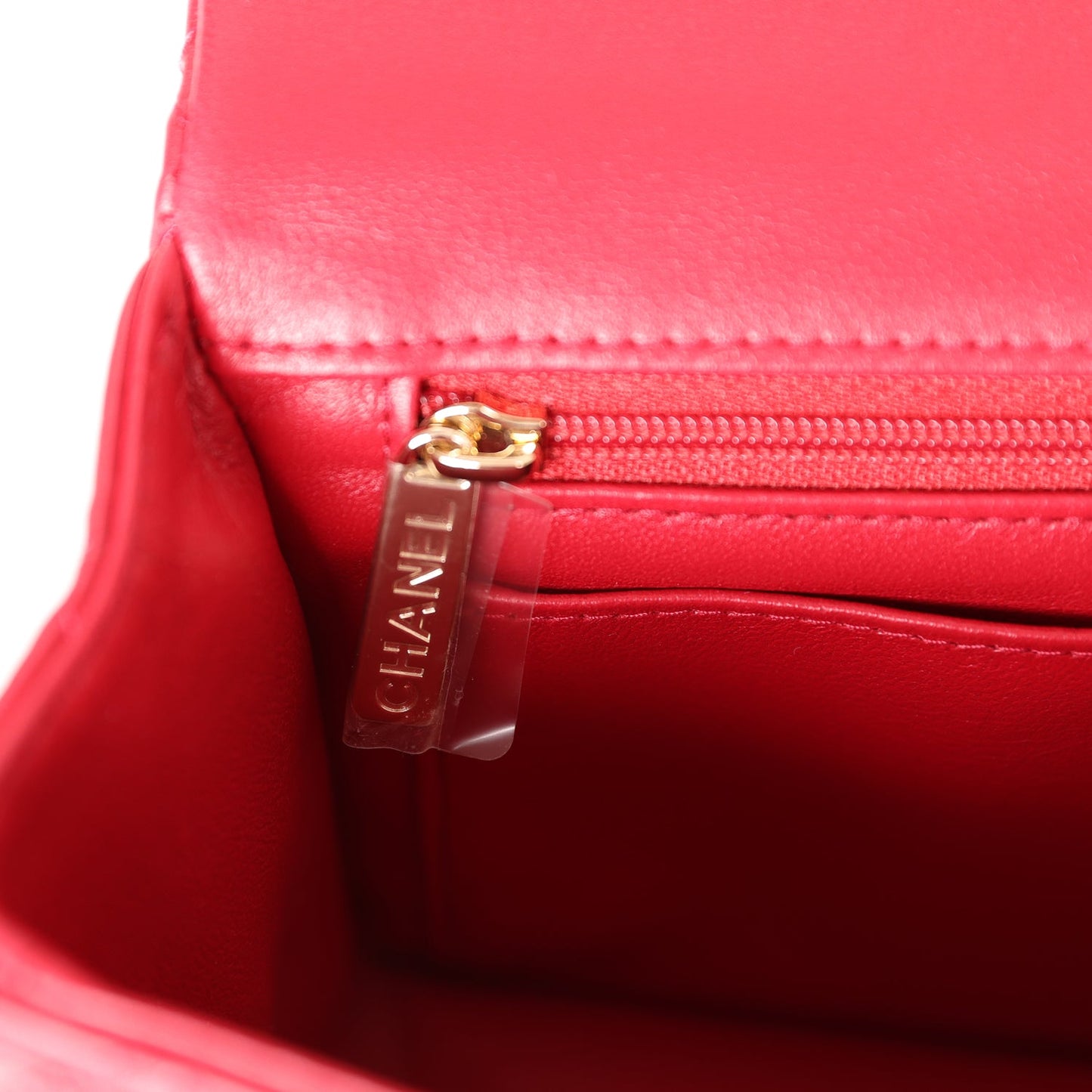 Chanel Mini Rectangular Flap with Top Handle Red Lambskin Light Gold Hardware