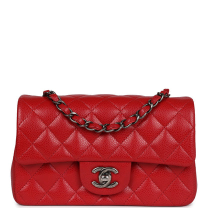 Chanel Mini Rectangular Flap Red Caviar Ruthenium Hardware