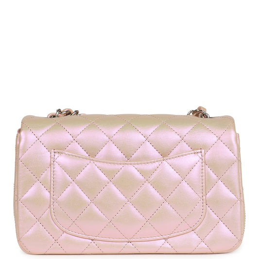 Chanel Mini Rectangular Flap Bag Pink Iridescent Calfskin Silver Hardware