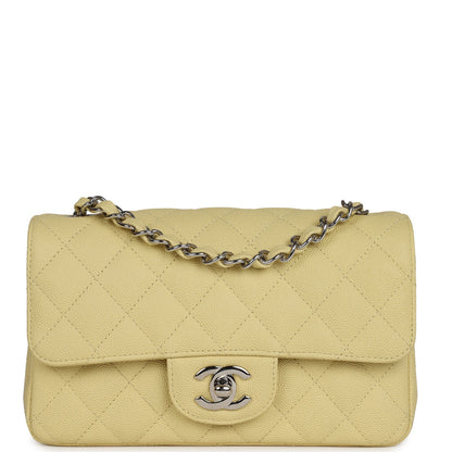 Chanel Mini Rectangular Flap Yellow Caviar Silver Hardware