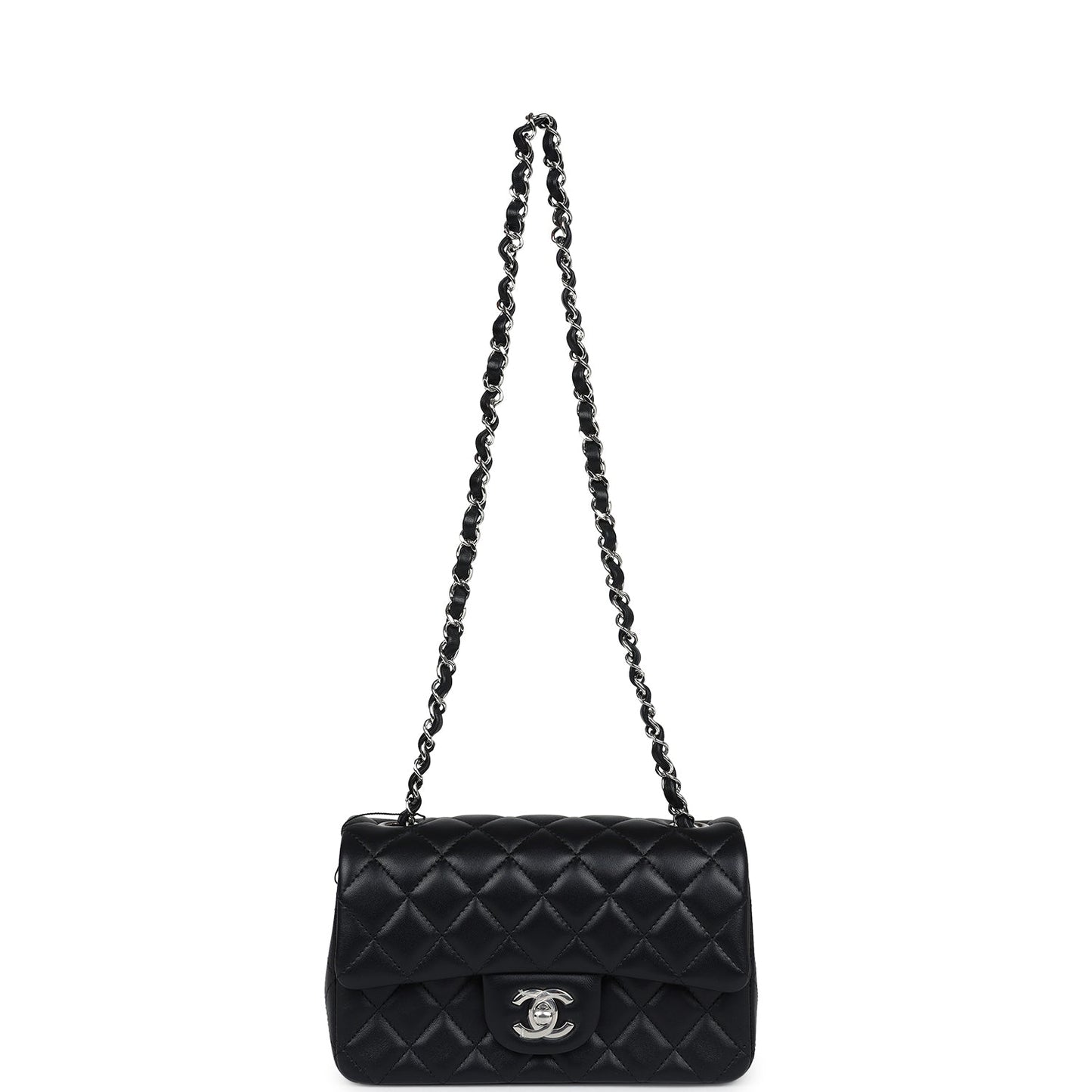 Chanel Mini Classic Flap Rectangle Black Lambskin Silver Hardware