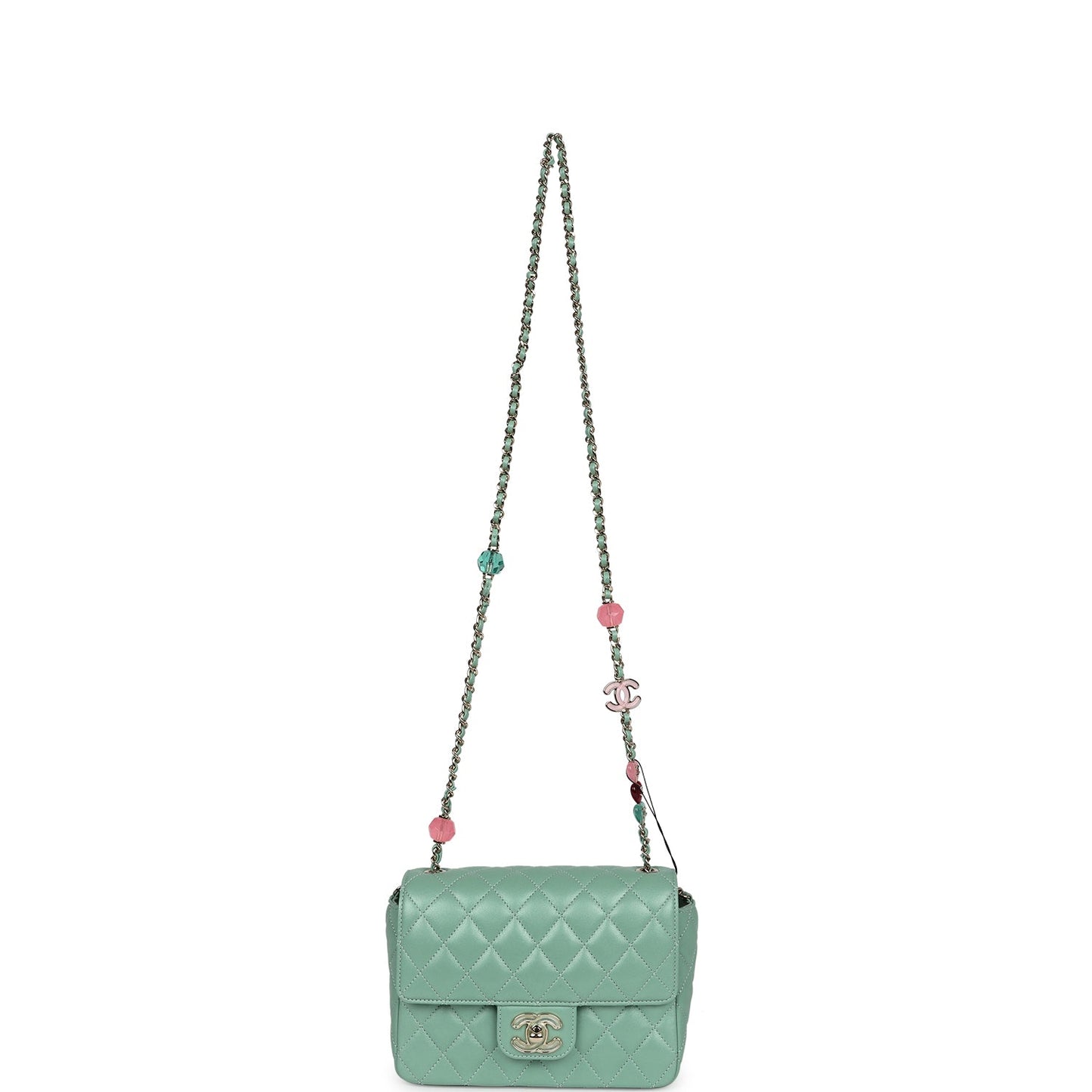 Chanel Candy Heart Mini Flap Bag Turquoise Lambskin Enamel and Light Gold Hardware