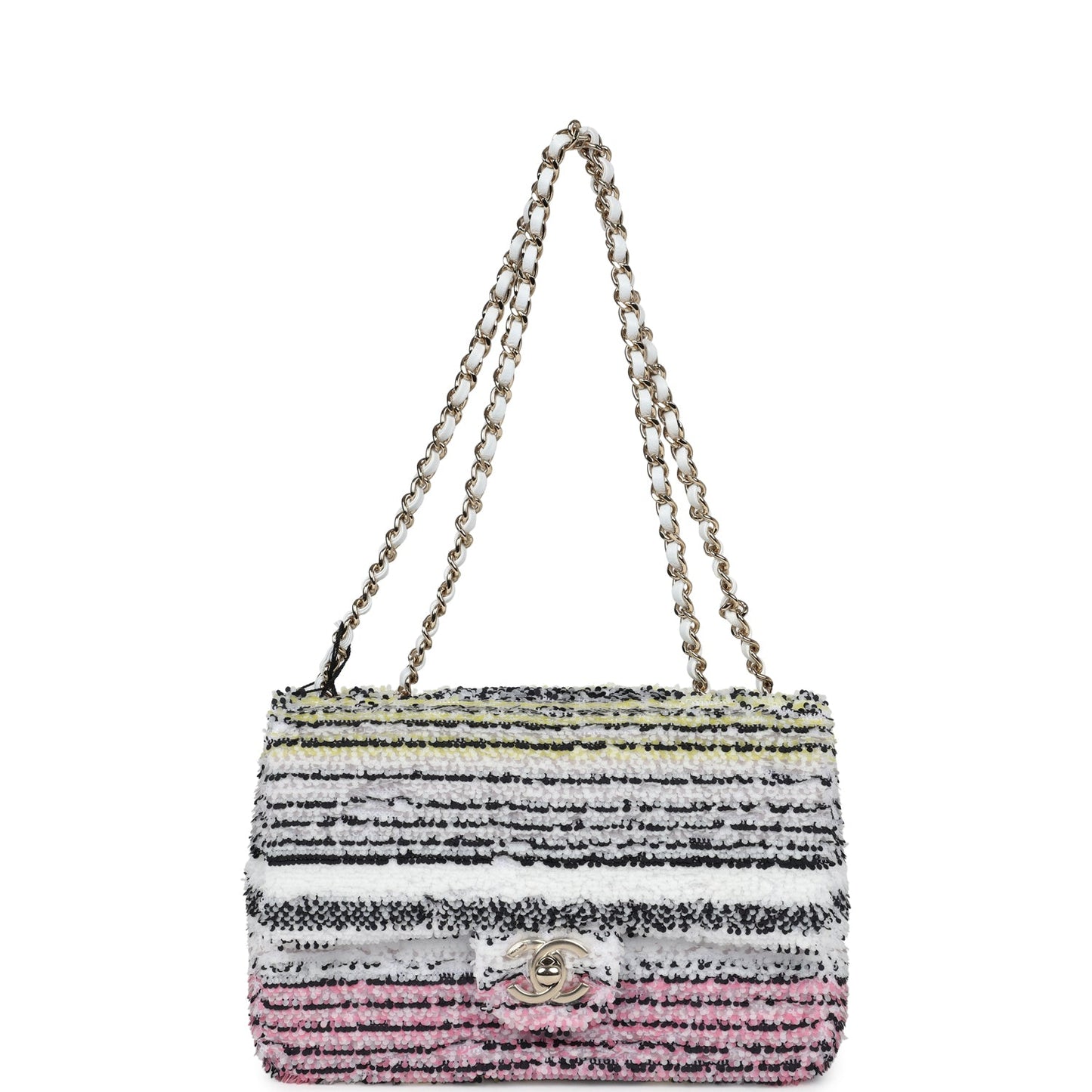 Chanel Mini Rectangular Flap White Multicolor Sequin Light Gold Hardware