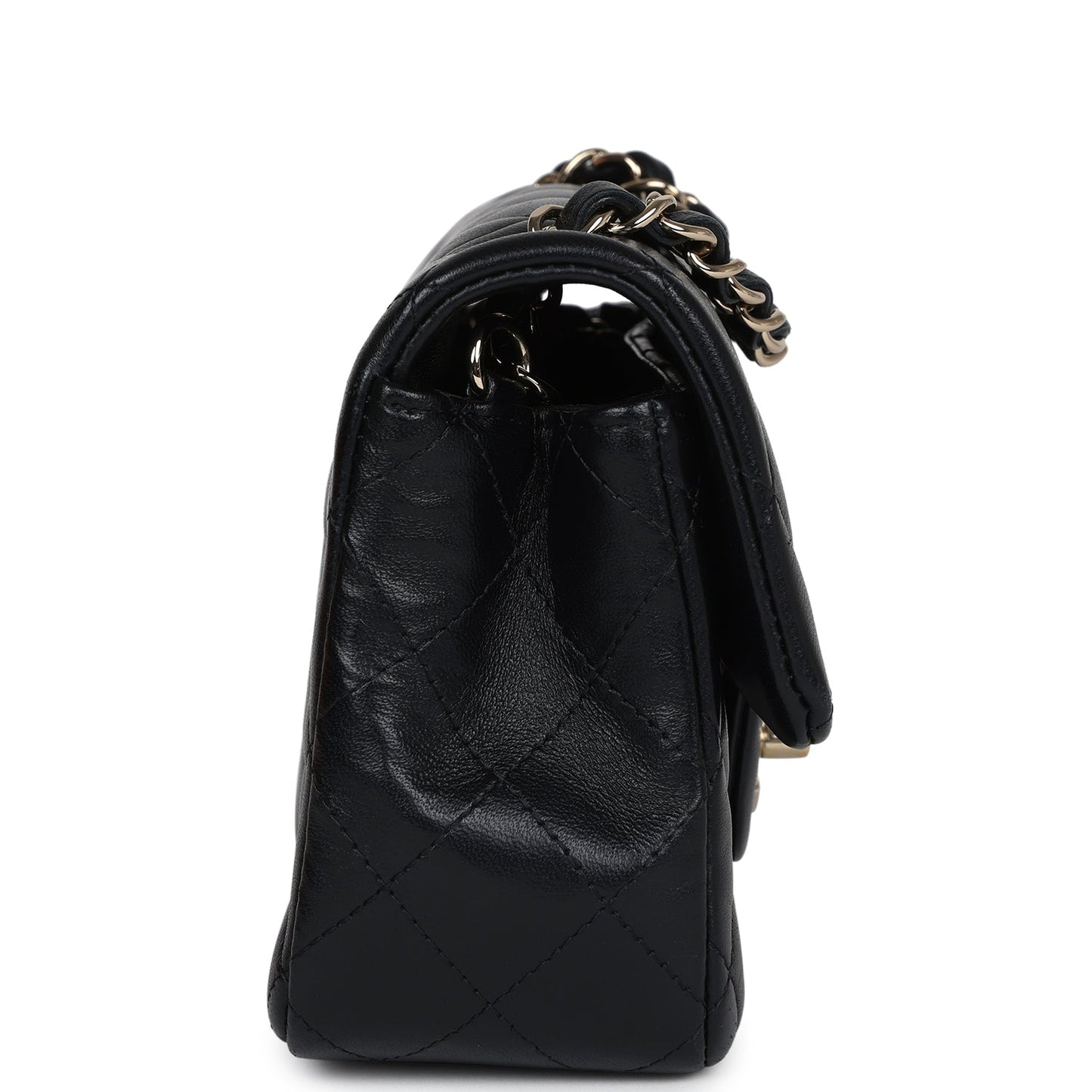 Pre-owned Chanel Mini Rectangular Flap Black Lambskin Light Gold Hardware