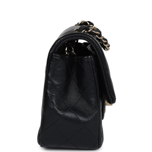Pre-owned Chanel Mini Rectangular Flap Black Lambskin Light Gold Hardware