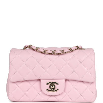 Chanel Mini Classic Rectangular Flap Bag Light Pink Lambskin Light Gold Hardware
