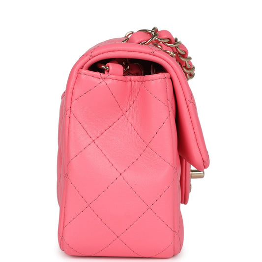 Chanel Mini Rectangular Flap Bag Hot Pink Lambskin Light Gold Hardware