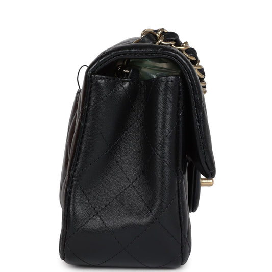 Pre-owned Chanel Mini Rectangular Flap Bag Black Lambskin Gold Hardware
