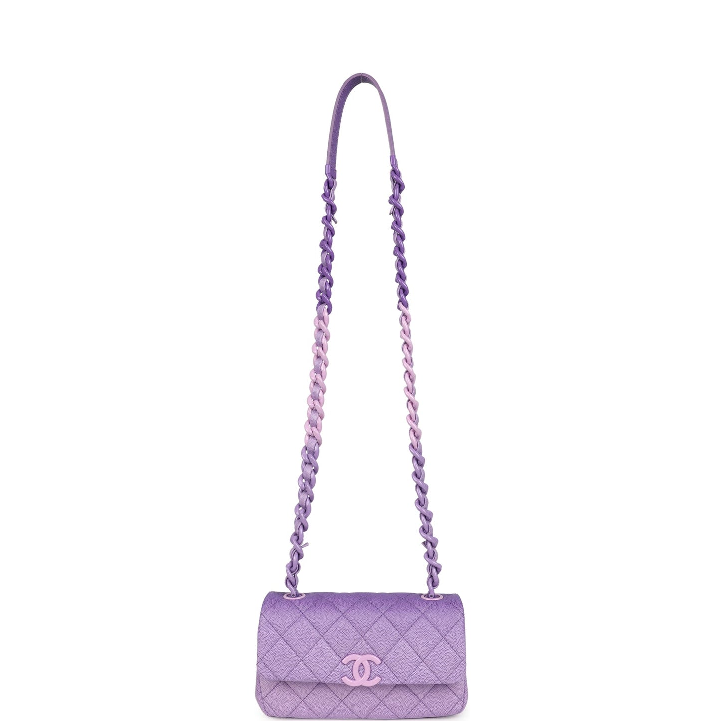 Chanel Mini Rectangular Flap Bag Ombre Purple Caviar Lacquered Metal Hardware