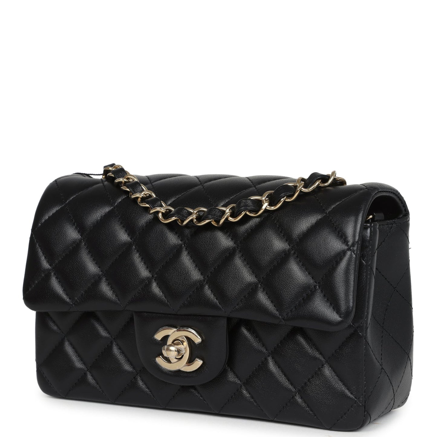 Chanel Mini Classic Rectangular Flap Bag Black Lambskin Light Gold Hardware