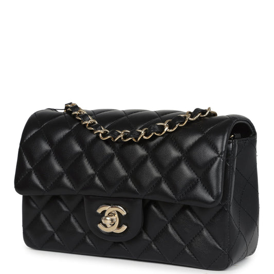 Chanel Mini Classic Rectangular Flap Bag Black Lambskin Light Gold Hardware