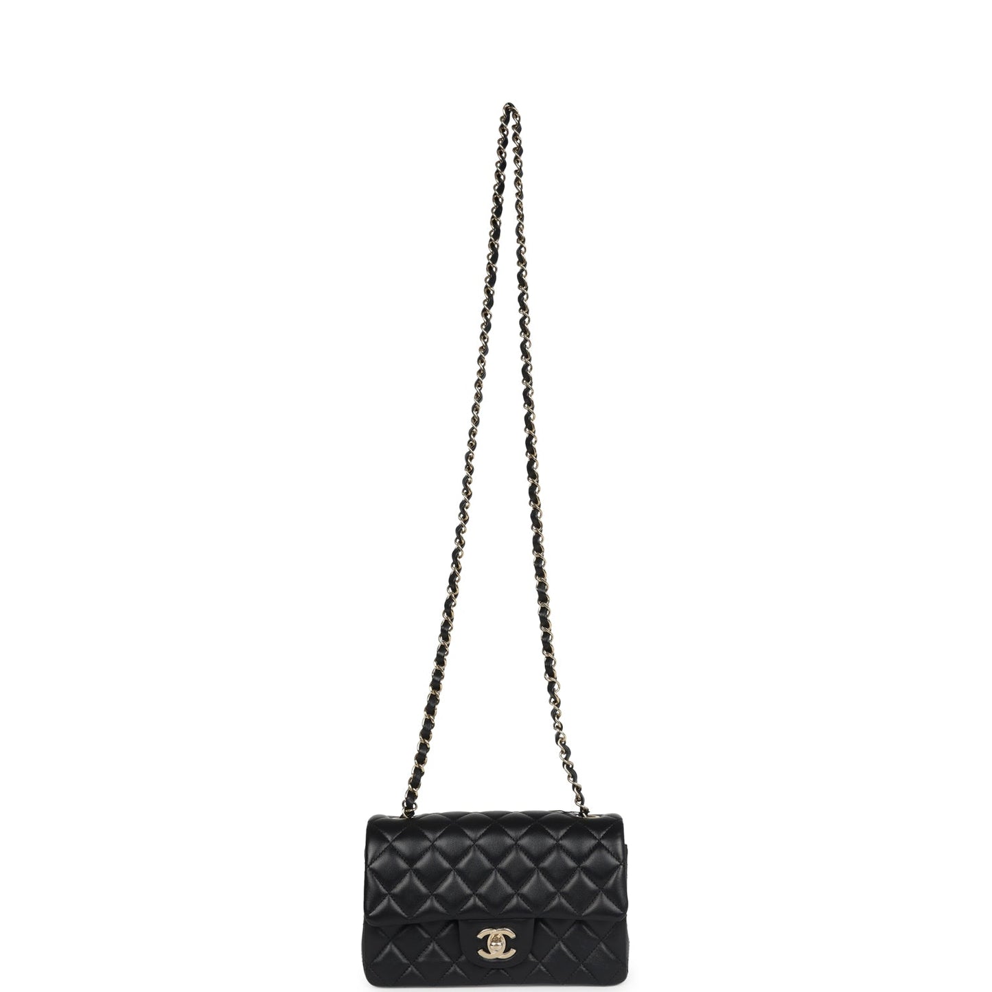 Chanel Mini Classic Rectangular Flap Bag Black Lambskin Light Gold Hardware