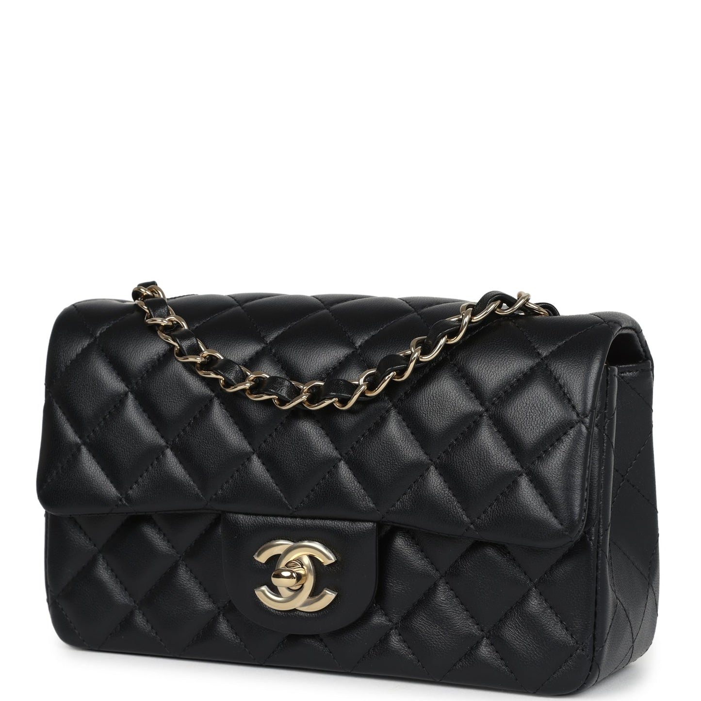 Chanel Mini Classic Rectangular Flap Bag Black Lambskin Light Gold Hardware