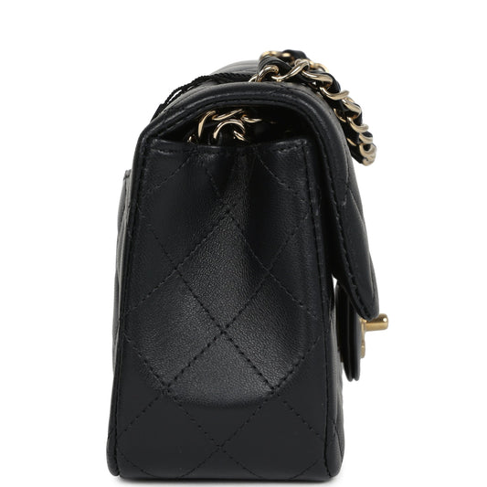Chanel Mini Classic Rectangular Flap Bag Black Lambskin Light Gold Hardware