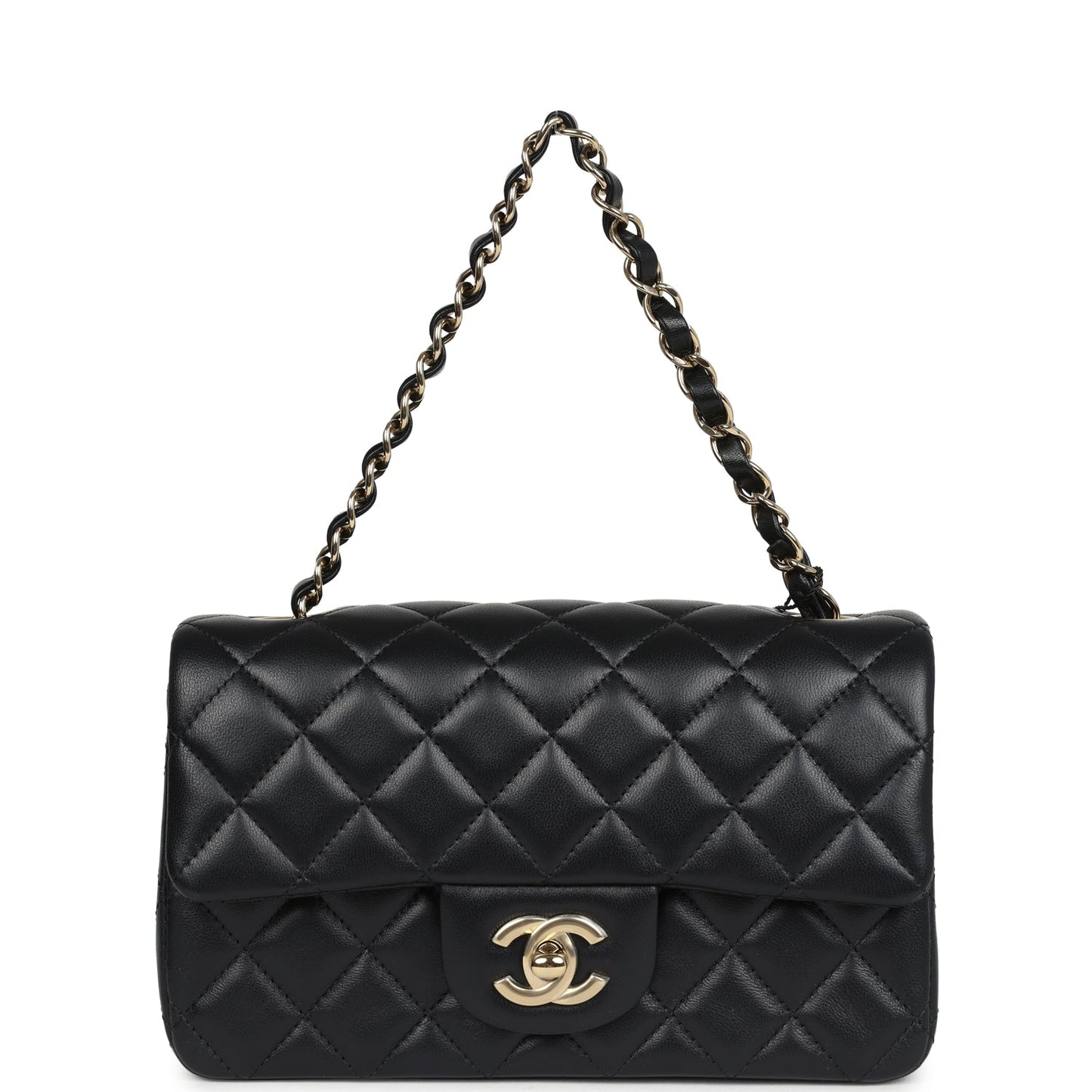 Chanel Mini Classic Rectangular Flap Bag Black Lambskin Light Gold Hardware