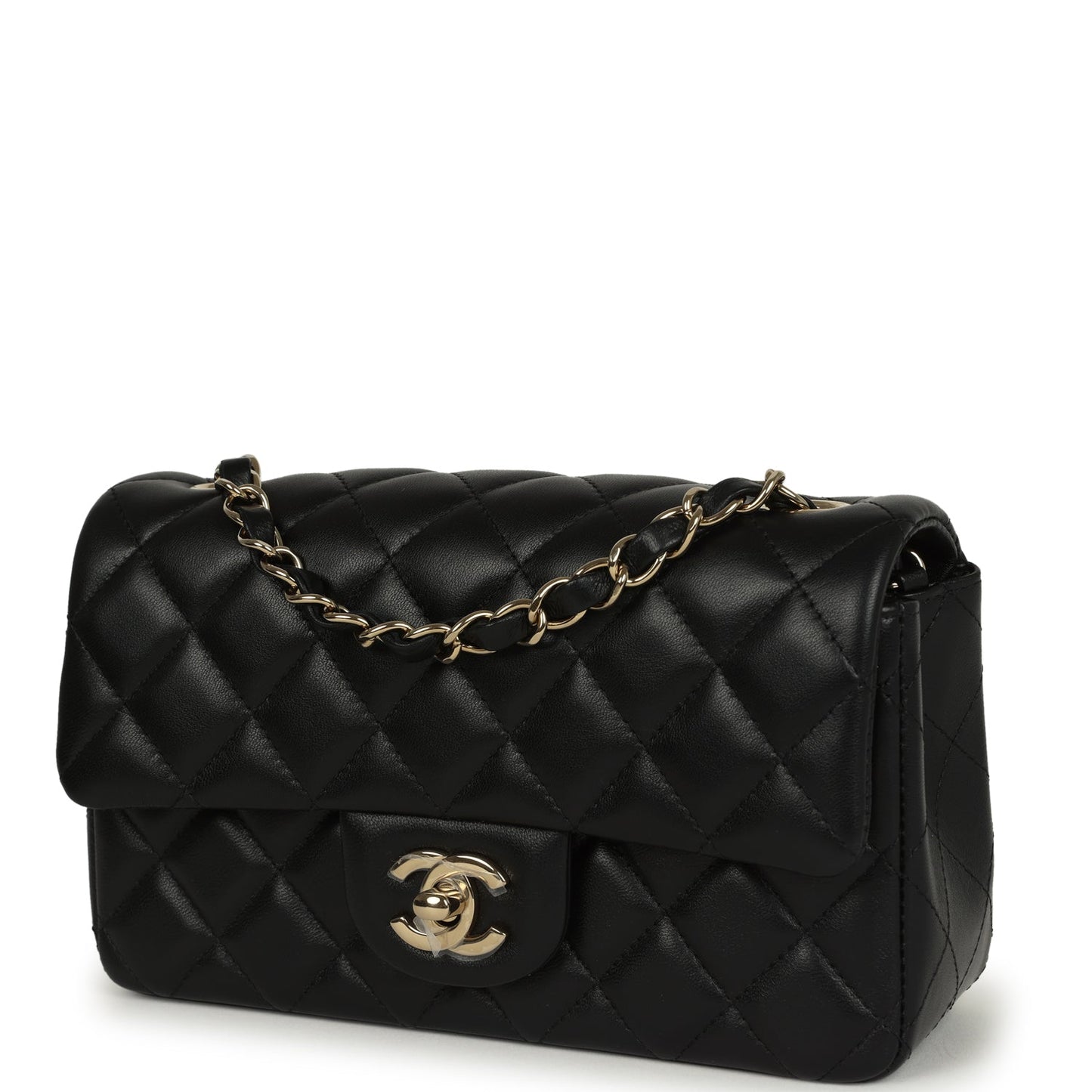 Chanel Mini Classic Rectangular Flap Bag Black Lambskin Light Gold Hardware