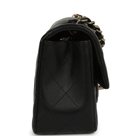 Chanel Mini Classic Rectangular Flap Bag Black Lambskin Light Gold Hardware