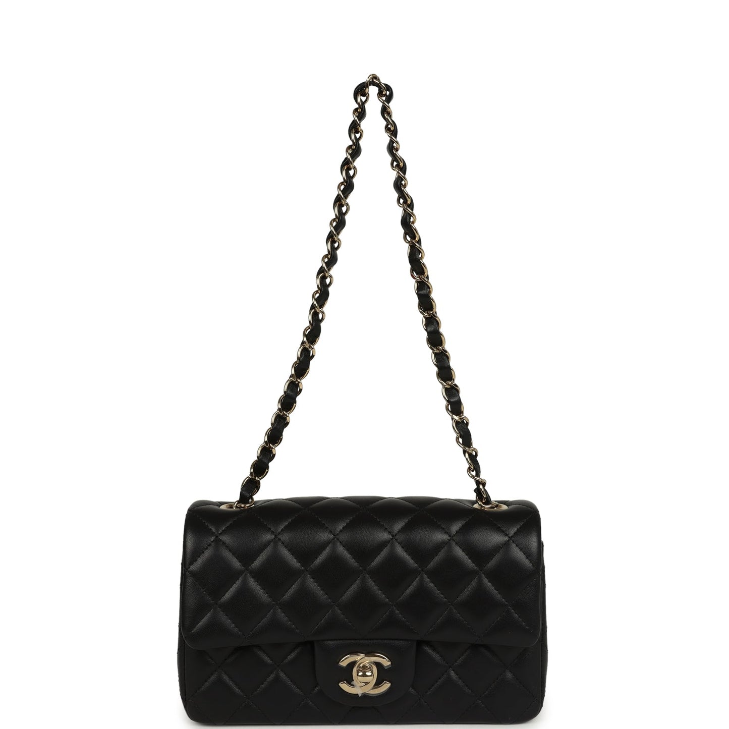 Chanel Mini Classic Rectangular Flap Bag Black Lambskin Light Gold Hardware