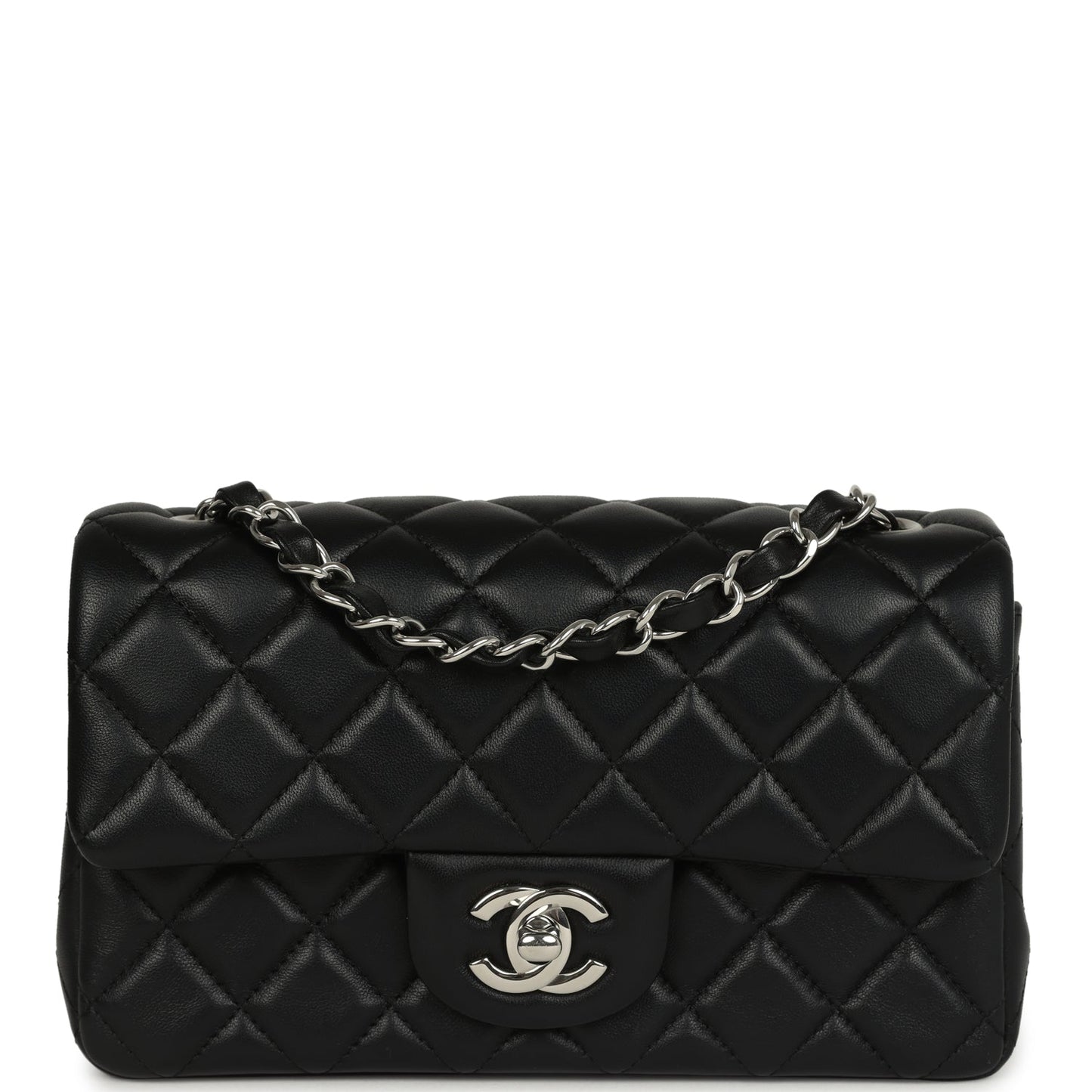 Pre-owned Chanel Mini Classic Rectangular Flap Bag Black Lambskin Silver Hardware