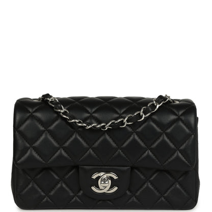 Pre-owned Chanel Mini Classic Rectangular Flap Bag Black Lambskin Silver Hardware