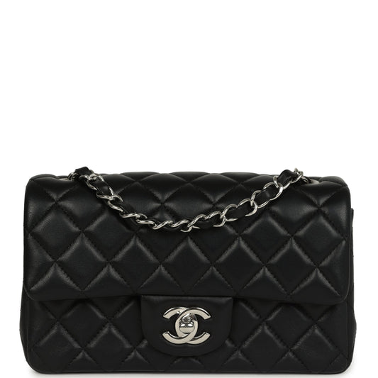 Pre-owned Chanel Mini Classic Rectangular Flap Bag Black Lambskin Silver Hardware