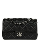 Pre-owned Chanel Mini Classic Rectangular Flap Bag Black Lambskin Silver Hardware