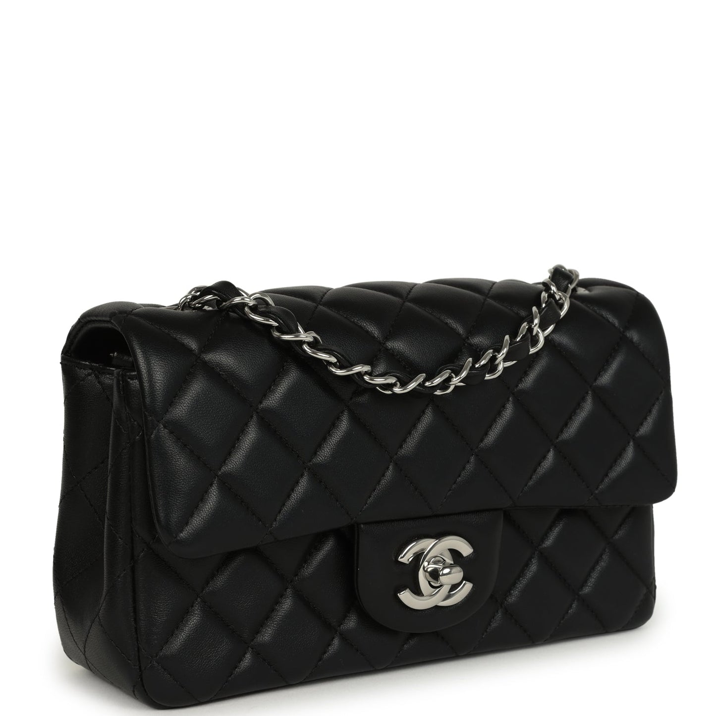 Pre-owned Chanel Mini Classic Rectangular Flap Bag Black Lambskin Silver Hardware