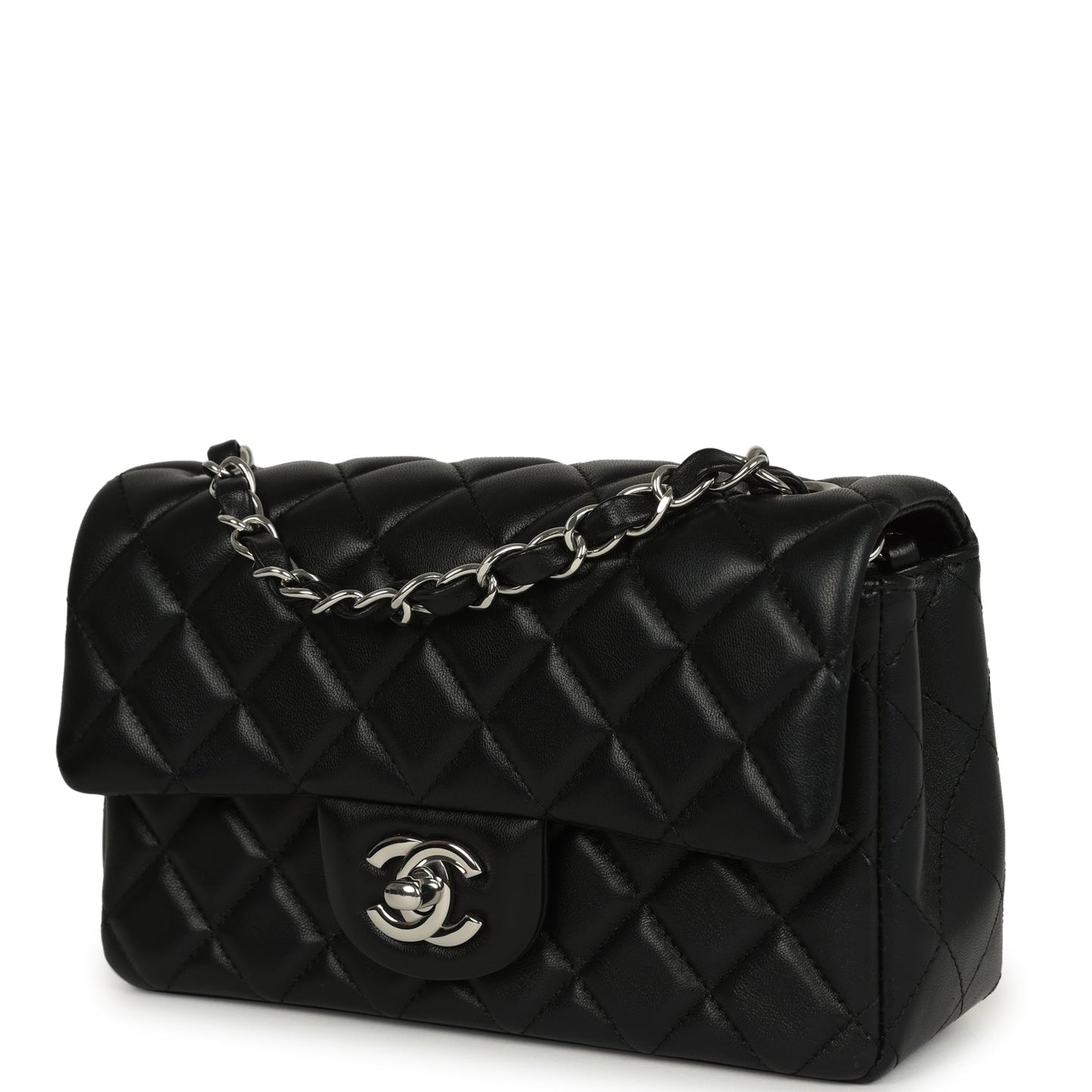 Pre-owned Chanel Mini Classic Rectangular Flap Bag Black Lambskin Silver Hardware