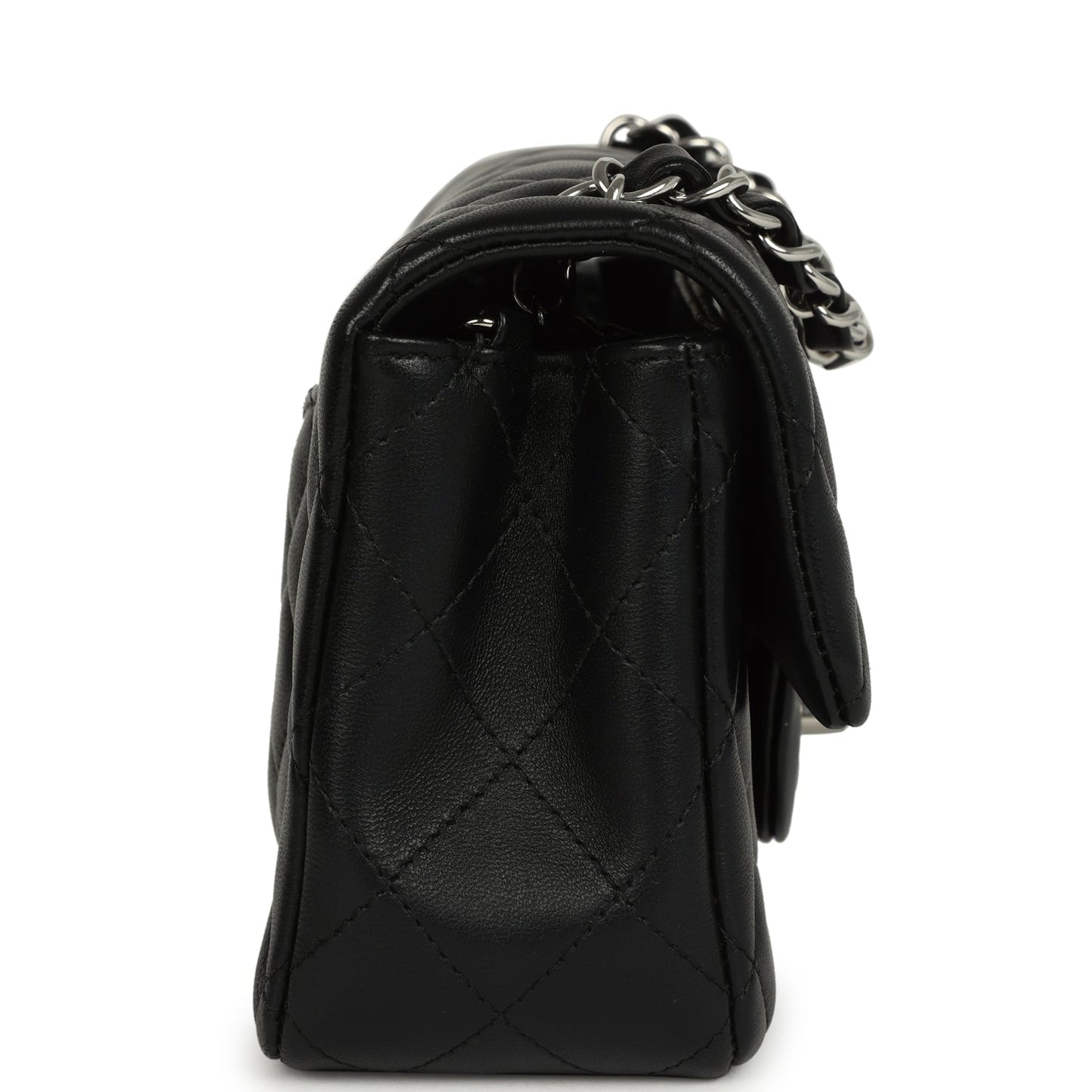 Pre-owned Chanel Mini Classic Rectangular Flap Bag Black Lambskin Silver Hardware