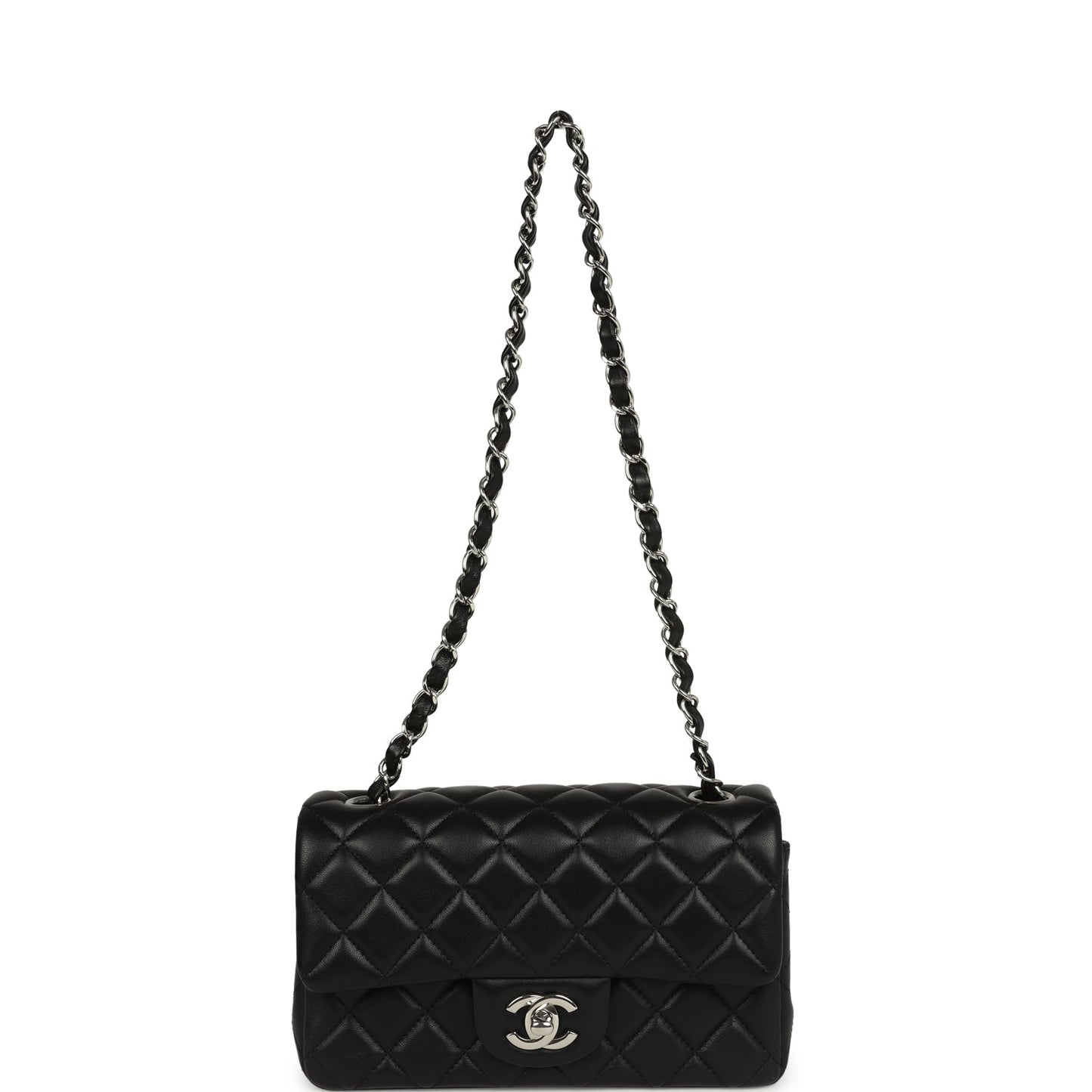 Pre-owned Chanel Mini Classic Rectangular Flap Bag Black Lambskin Silver Hardware
